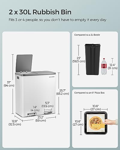 SONGMICS Dual Rubbish Bin, 2 x 30L Recycling Bin