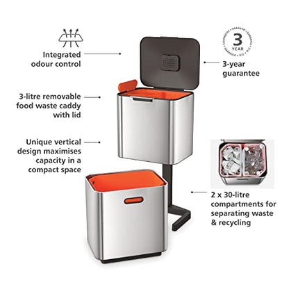 Joseph Joseph Totem Max 60 Litre Waste Separation and Recycling Kitchen Bin