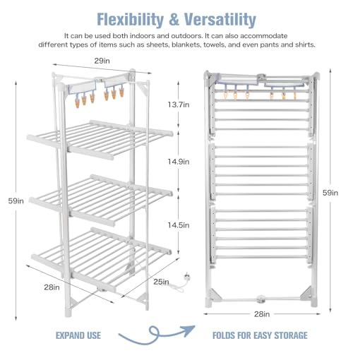 Rainberg Heated Clothes Airer, 3-Tier clothes airer