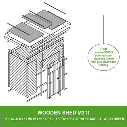 Timbela Wooden Garden Shed- Pent Shiplap Wooden Shed