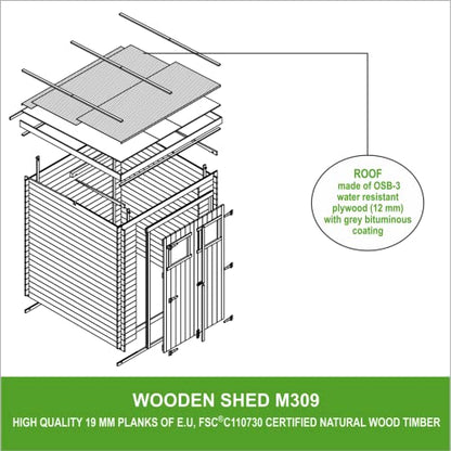 Timbela Wooden Garden Shed- Pent Shiplap Wooden Shed