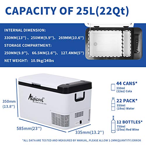 Alpicool K25 25 Liter Portable Car Fridge Freezer 12/24V