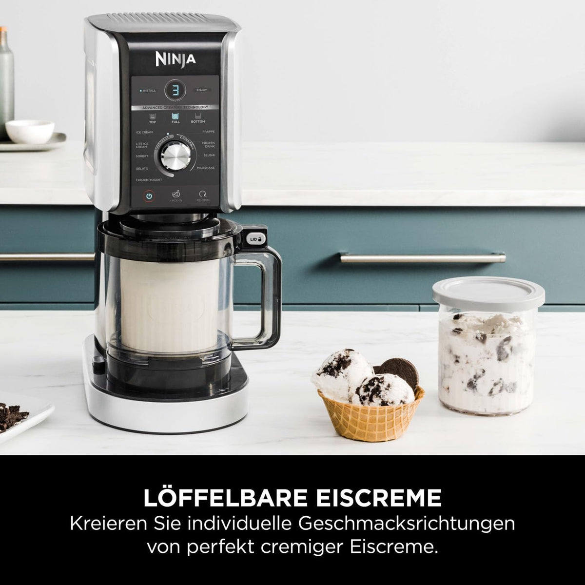 Ninja CREAMi Deluxe Eis- & Eisgetränkmaschine, 2 Becher, Silber