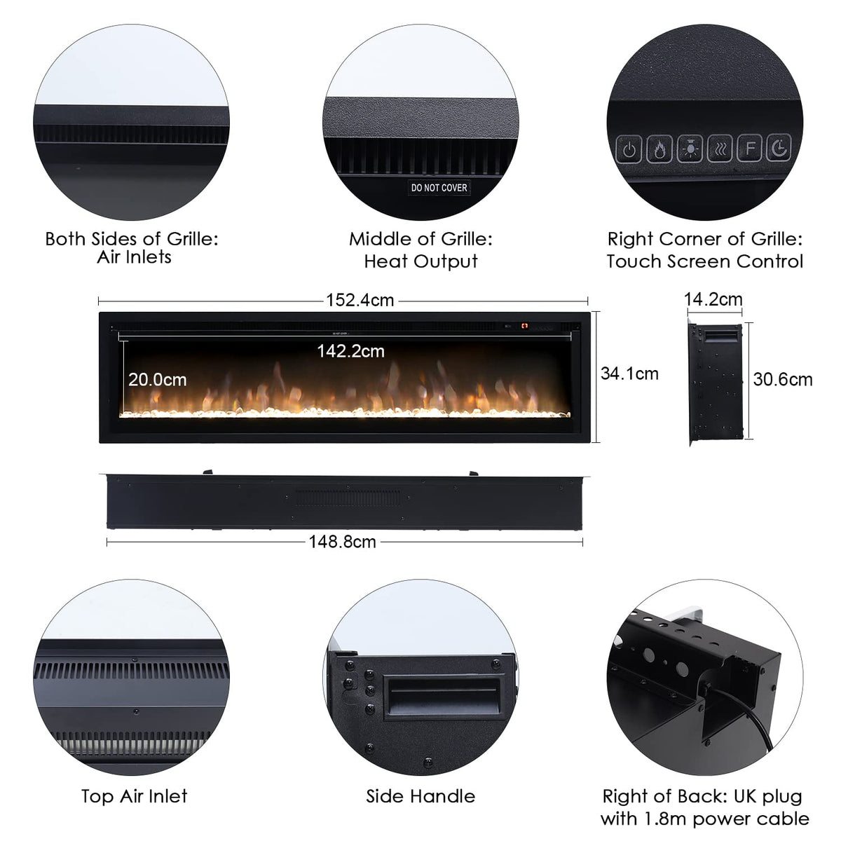 INMOZATA Electric Fire Wall Mounted/Recessed/Freestanding