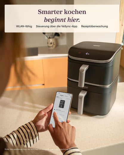 COSORI Turbo Tower Pro Smart Airfryer, 10,8L Keramikbeschichtung Heißluftfritteuse, DualBlaze-Technologie und WLAN-Steuerung, Silbergrau, Grau Silber