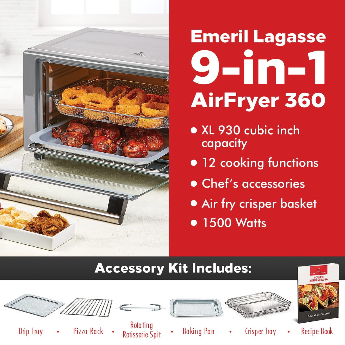 Emeril Lagasse Everyday 360 Air Fryer Oven, 9-in-1 Countertop Oven