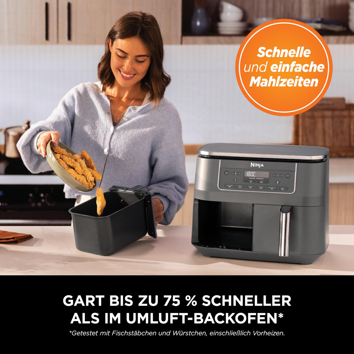 Ninja Dual Zone digitale Heißluftfritteuse, 7,6 L, 6-in-1, Metallic Grau