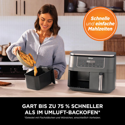 Ninja Dual Zone digitale Heißluftfritteuse, 7,6 L, 6-in-1, Metallic Grau