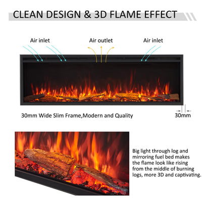 FLAMME 60"/152cm Castello Platinum Smart Inset Media Wall Electric Fireplace