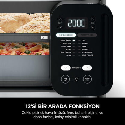 Ninja 12-in-1 Multi-Cooker Combi, Oven & Fryer, 12 Cooking Functions, Family Size Meal in 15 Minutes*, with Baking Tray, Pan and Recipe Guide, Grey, SFP700EU.