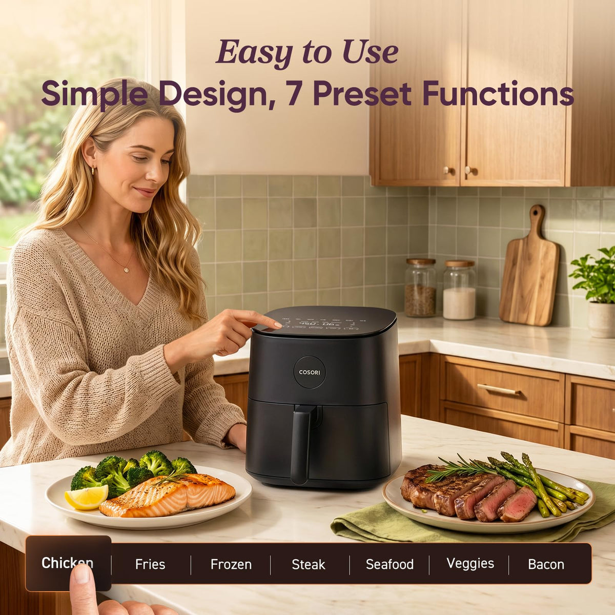 Cosori Air Fryer Pro LE 5 Qt, 9-in-1, Ceramic Coating, Shake Reminder, Grey
