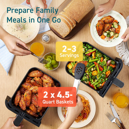 Cosori Dual Air Fryer, 9QT, 10-in-1,Sync Cook & Finish, Max 450°F